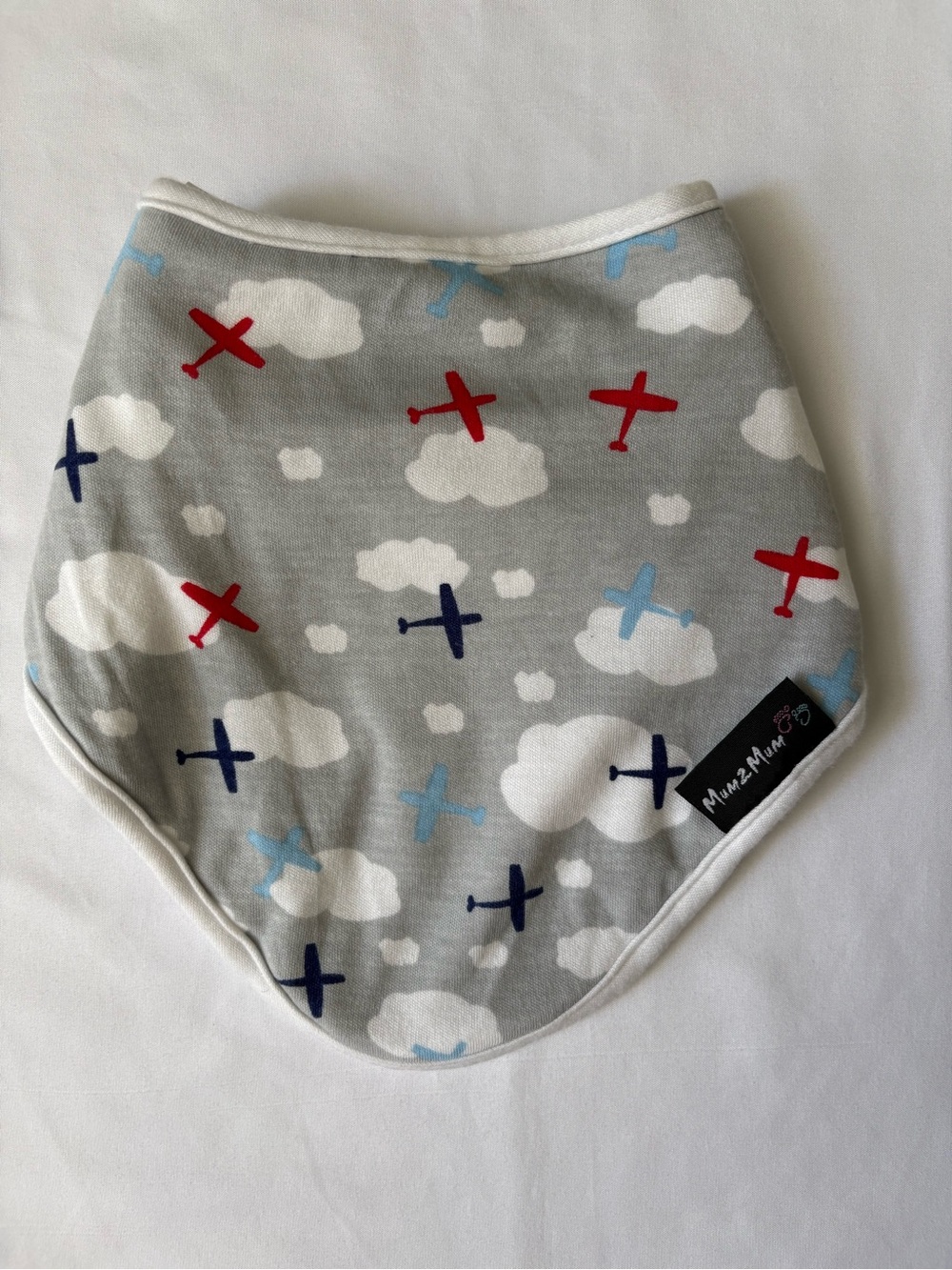 🚙 Baby Boy Grey Cloud & Airplane Kids Bandana Bib